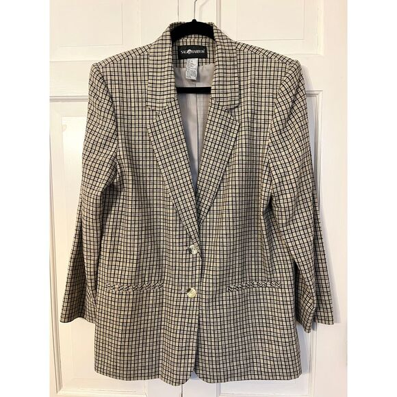 Vintage Sag Harbor Linen Blend‎ Plaid Check Blazer Preppy Jacket Sz 14 Academia - Picture 1 of 7